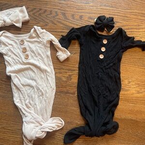 Caden Lane Bamboo Infant Knotted Gown + Bow bundle